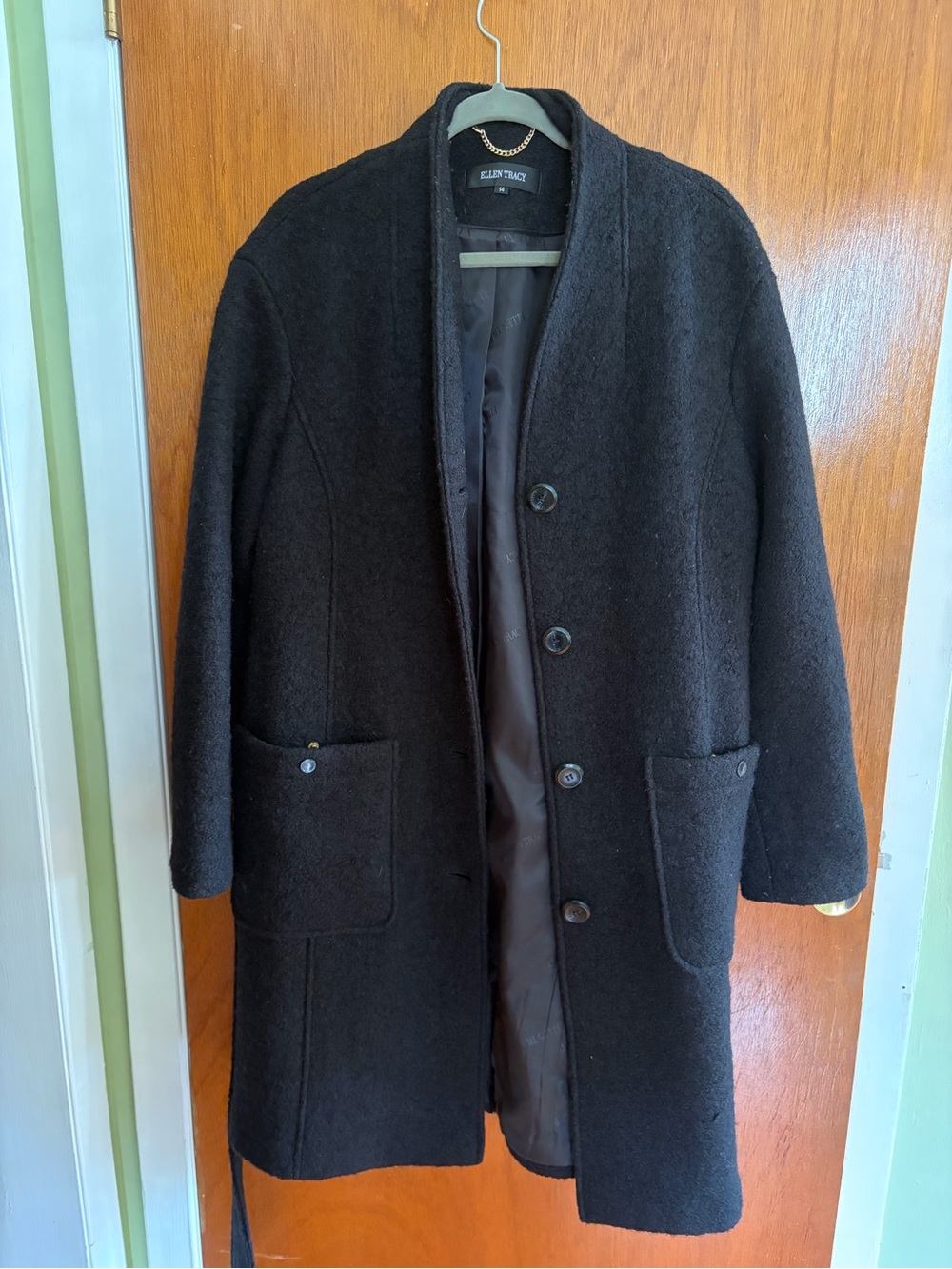 Ellen Tracy Black Wool-Blend Pea Coat